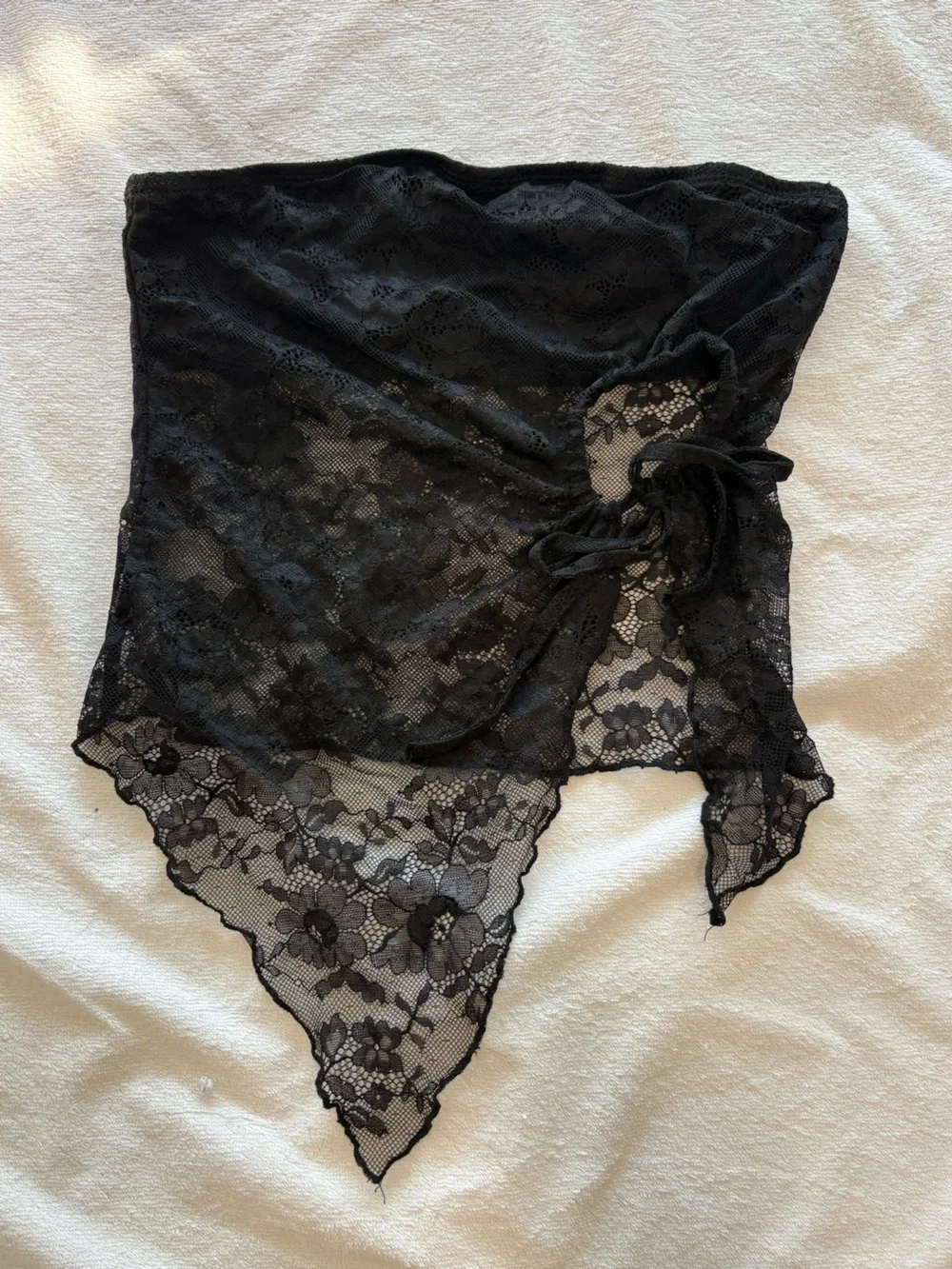 SHEIN Black Lace Tie-Front Sheer Chemise Wrap